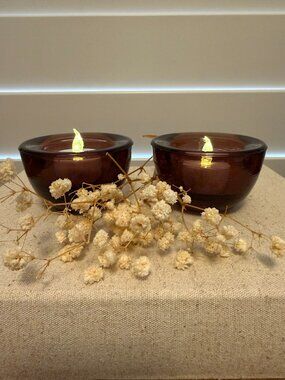 VTG Littala 'Aino Aalto' Plum Glass Votive Candle Holders Set